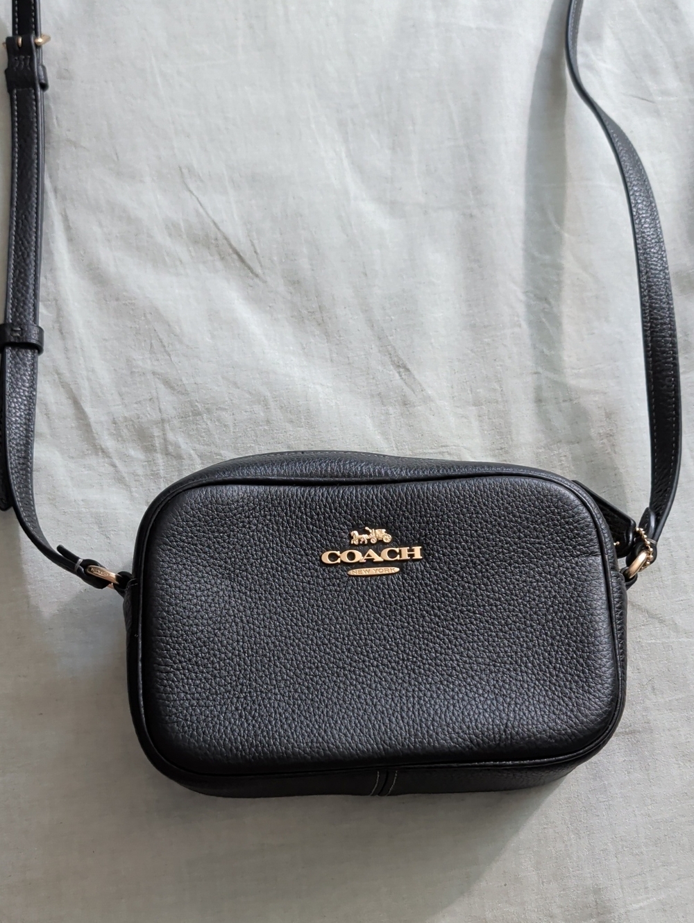 Coach Black Pebbled Leather Crossbody with Gold-Tone Logo